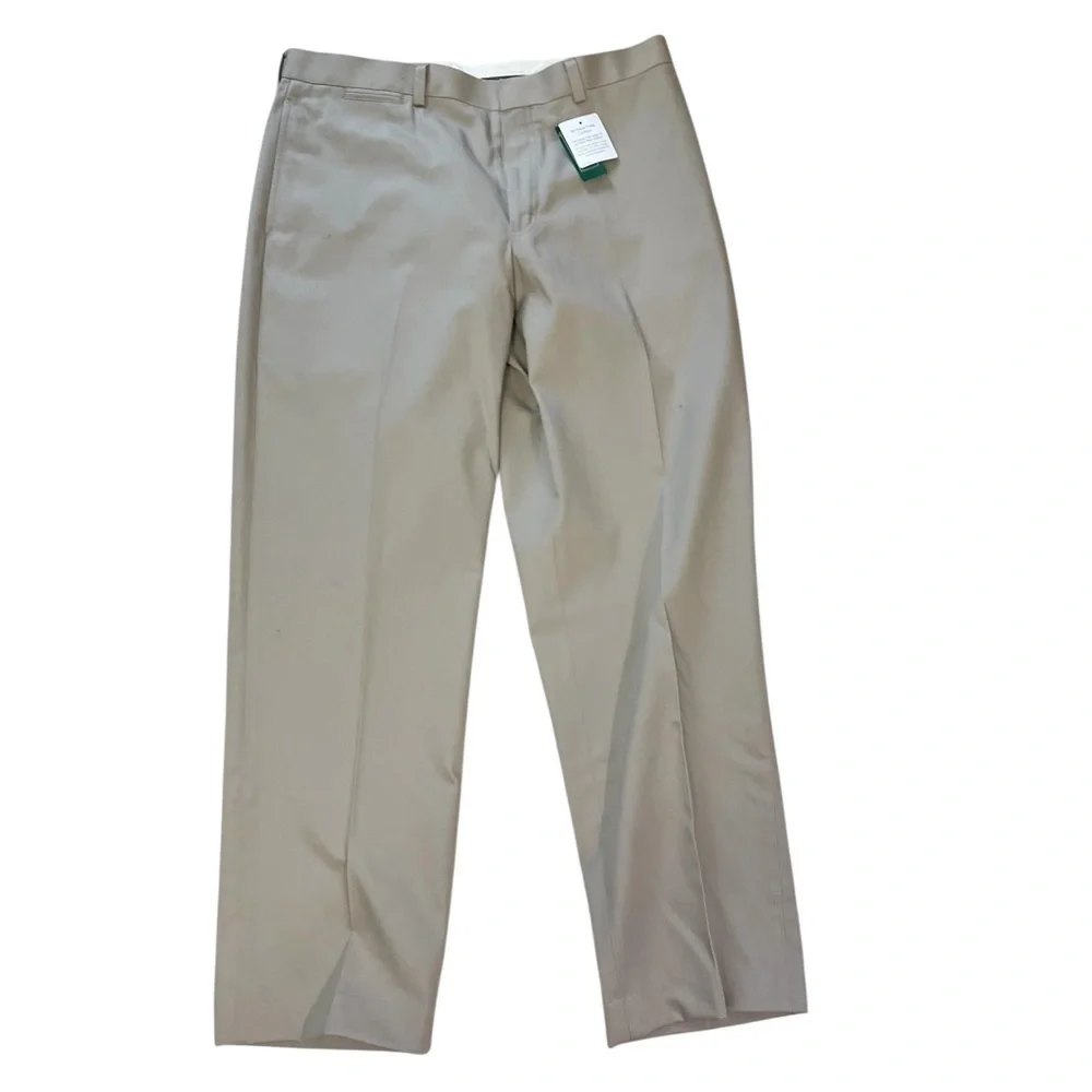 L.L. Bean Men 36 x 30 Khaki Wrinkle Free 5 Pocket Cotton Flat Front Dress Chino